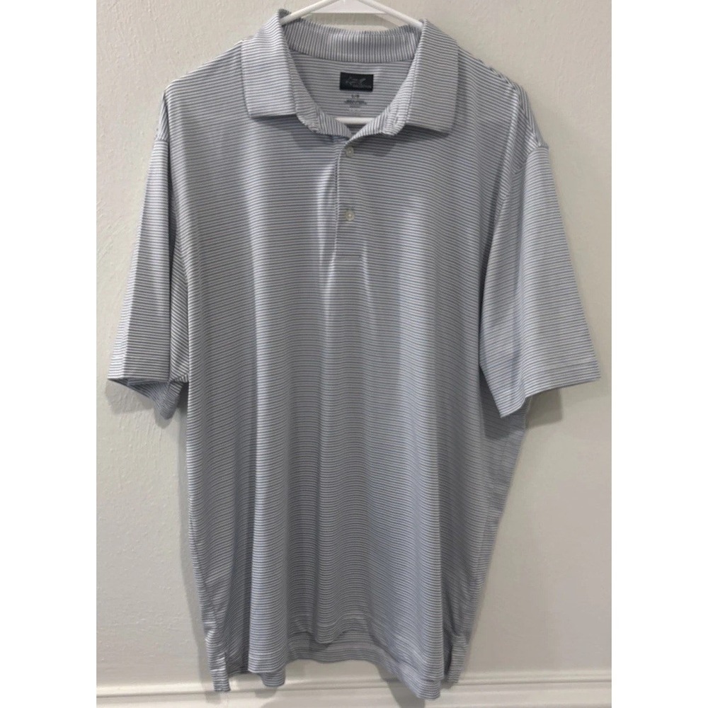 Greg Norman Polo Shirt Mens Large Gray Striped Golf Performance Short Sleeve